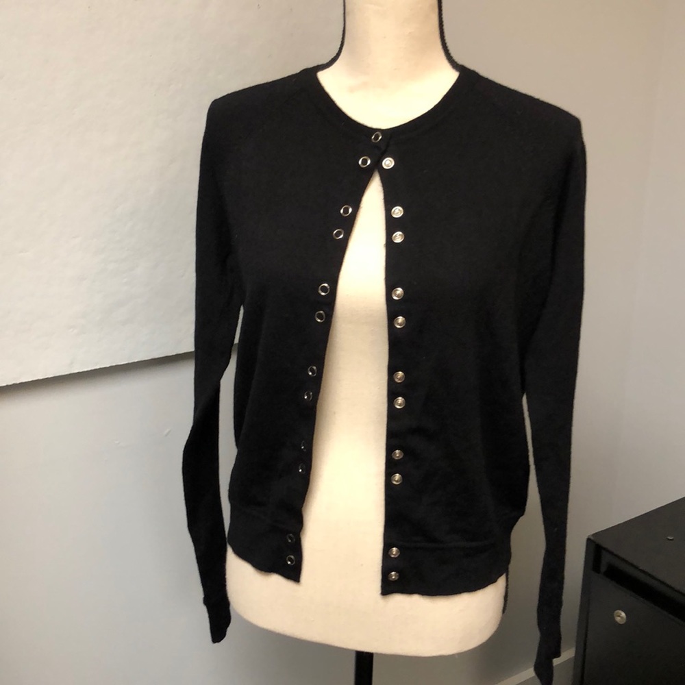 French Connection Black Button-Front Crewneck Cardigan